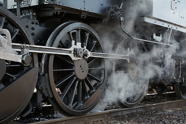 Moving train on a railway