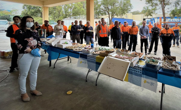 The many faces of Sevaan Company having a morning tea