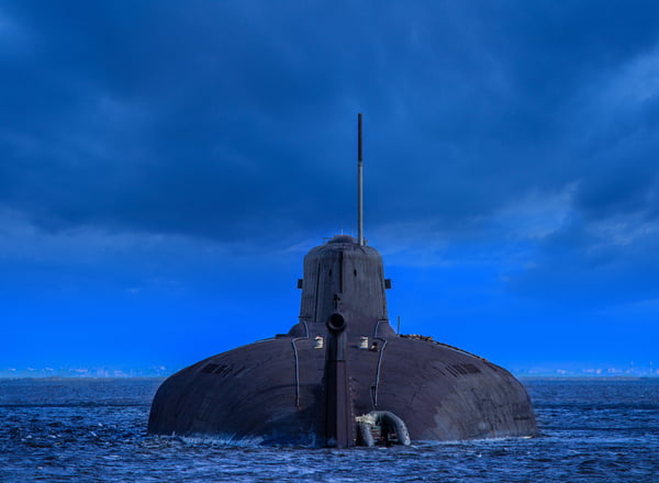 Military submarine on the water